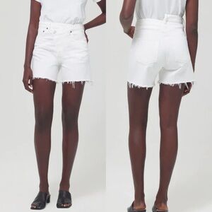 NWT Agolde criss cross element white jean denim long shorts size 31 10 4” inseam